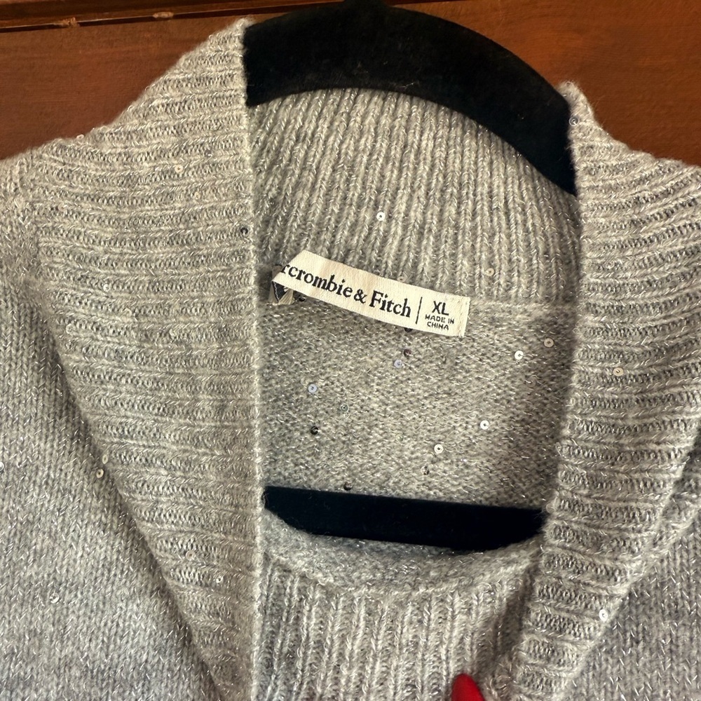 Abercrombie & Fitch Light Grey Sequin Mockneck Sweater Tee - Picture 6 of 8